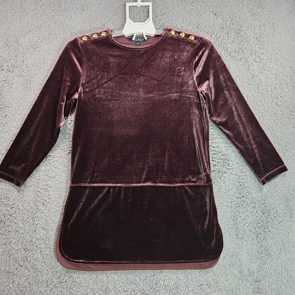 Lauren Ralph Lauren Tops - Lauren Ralph Lauren Tunic Top Blouse Womens‎ Small Velvet Gold Button Purple - S